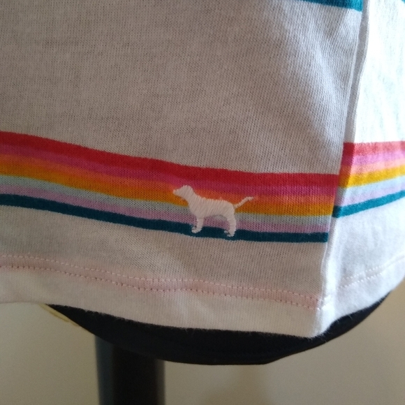 Junior's PINK Victoria's Secret Striped V Neck Tee shirt, White Multi,  Small - Picture 2 of 6